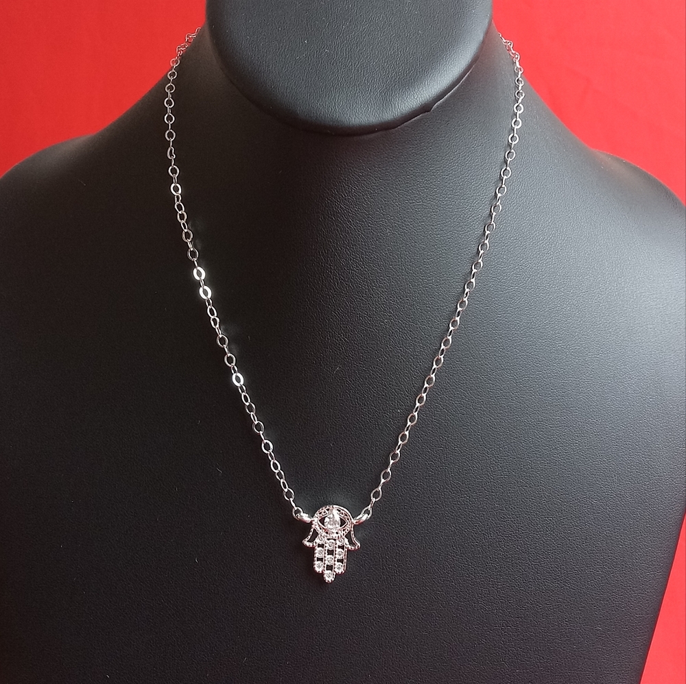 Hamsa Hand OF Fatima‎ Filigree Pendant Necklace  925 Sterling Silver